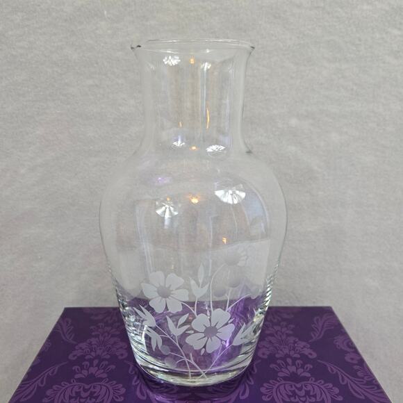 Princess House Heritage Bedside Etched Crystal Water Carafe & Drinking Glass NEW - Picture 2 of 5